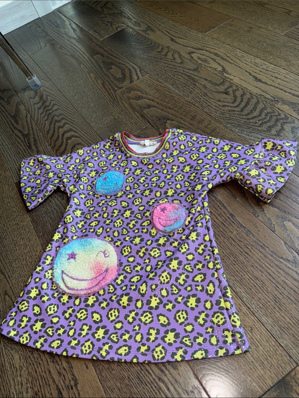 Sara Sara Purple & Yellow Leopard Smiley Patch Kids Dress - Picture 4 of 10